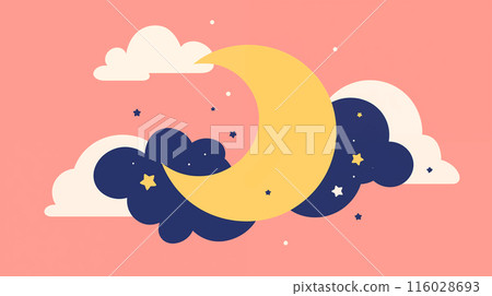 Hand drawn cartoon beautiful moon in the sky illustration background 116028693