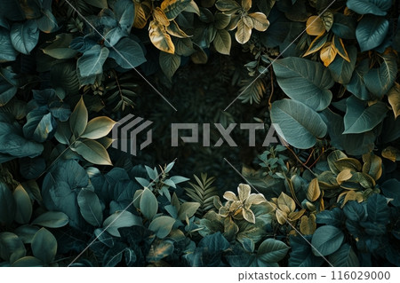 Tapestry of leaves and foliage adorns the canvas, forming a lively natural setting Tapestry of leaves and foliage adorns the canvas, forming a lively natural setting 116029000