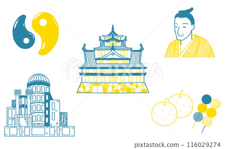 Famous places in the Chugoku region Tourist spots in the Chugoku region Illustration set Illustration material Tourist spot illustration set 116029274