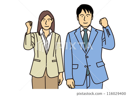 Male and female businessmen doing fist pumps 116029400