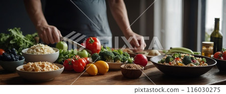 Keto diet and food items for it. Vegetables and fruits, diet burgers. 116030275