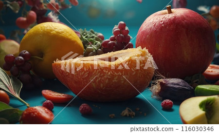 Keto diet and food items for it. Vegetables and fruits, diet burgers. 116030346
