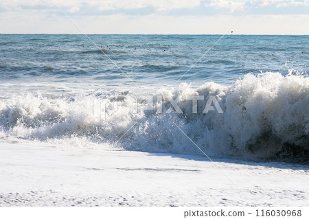 Stormy lwaves on the beach of Sochi, Russia, Black Sea 116030968