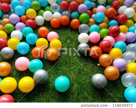 Colorful plastic balls in the children's playground. 116030972