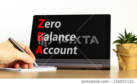 ZBA zero balance account symbol. Concept words ZBA zero balance account on beautiful black tablet. Beautiful white background. Businessman hand. Business ZBA zero balance account concept. Copy space. ZBA zero balance account symbol. Concept words ZBA zero balance account on beautiful black tablet. Beautiful white background. Businessman hand. Business ZBA zero balance account concept. Copy space. 116031132