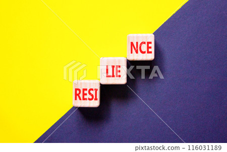 Resilience symbol. Concept word Resilience on beautiful wooden blocks. Beautiful yellow and black background. Business resilience concept. Copy space. Resilience symbol. Concept word Resilience on beautiful wooden blocks. Beautiful yellow and black background. Business resilience concept. Copy space. 116031189