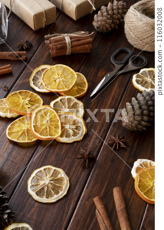 high angle christmas decorations arrangement 116032008