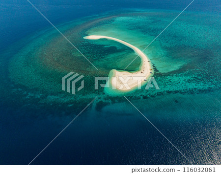 Top view of Sandbank with turquoise water and corals in Camiguin Island. Philippines. Top view of Sandbank with turquoise water and corals in Camiguin Island. Philippines. 116032061
