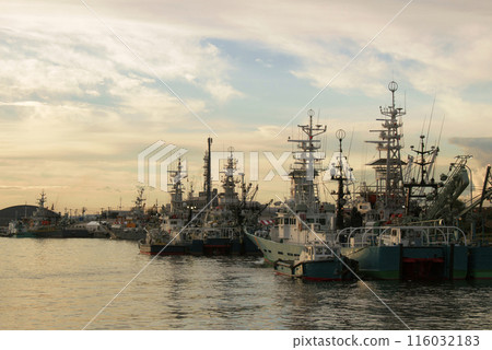 黃昏時的釧路港停泊著漁船 黃昏時的釧路港停泊著漁船 116032183