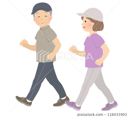 年長夫婦散步和鍛煉的向量圖 116033903