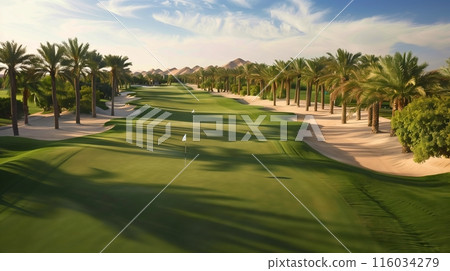 A challenging desert oasis golf course with palm trees and sand dunes, great for novices and seasoned golfers. A challenging desert oasis golf course with palm trees and sand dunes, great for novices and seasoned golfers. 116034279
