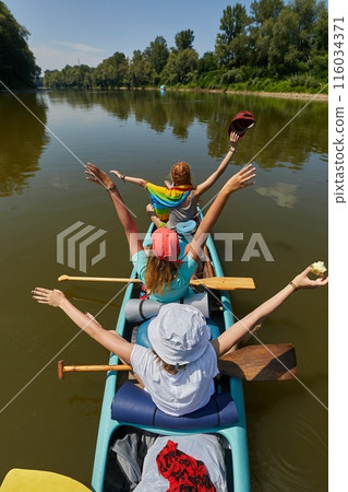 Canoeing on a river, girls in the boat 116034371