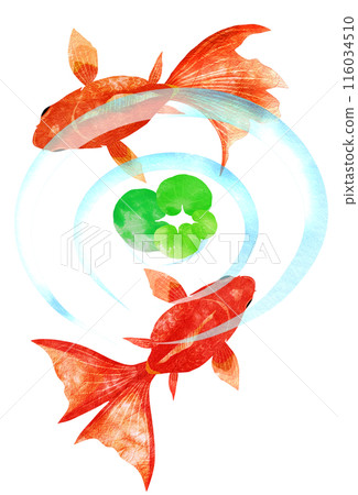 Illustration of a goldfish swimming gracefully around water plants 116034510