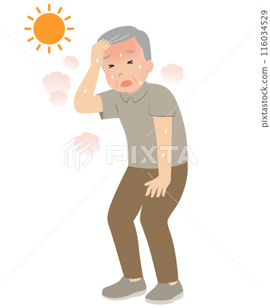 Heatstroke Vector illustration of a hot-looking senior man 116034529
