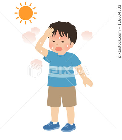 Heatstroke Vector illustration of a boy who looks hot 116034532