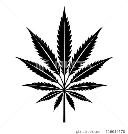 A black and white drawing of a marijuana leaf A black and white drawing of a marijuana leaf 116034578