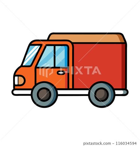 A red truck with a white stripe on the side 116034594