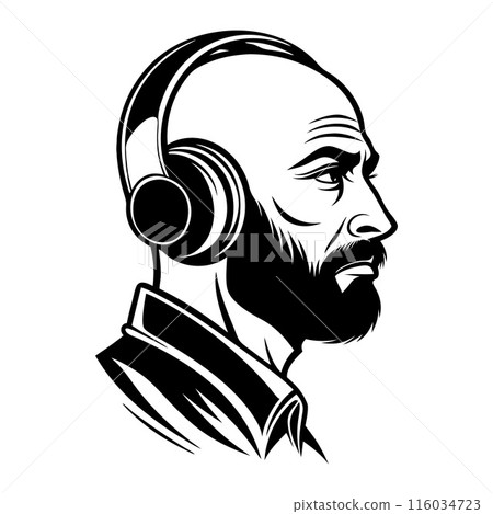 A man with a beard and headphones on his head A man with a beard and headphones on his head 116034723