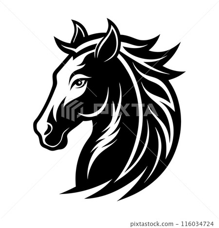 A horse head with a black mane and a white stripe 116034724