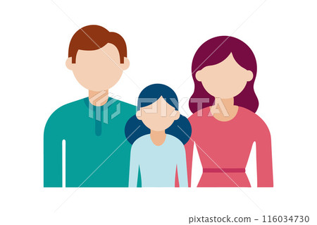 A family of three people, a man and two children, are standing together A family of three people, a man and two children, are standing together 116034730