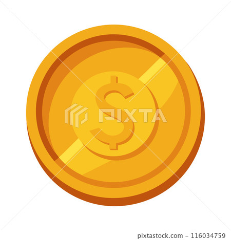 A gold coin with a dollar sign on it A gold coin with a dollar sign on it 116034759