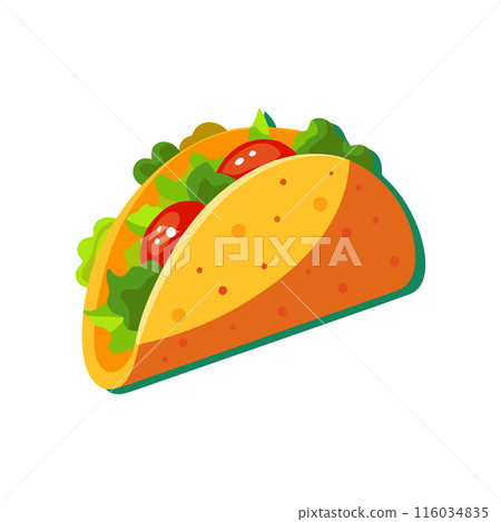 A taco with lettuce, tomatoes, and cheese 116034835