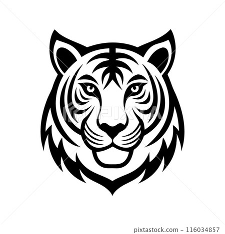 A black and white tiger head with a smiling mouth 116034857
