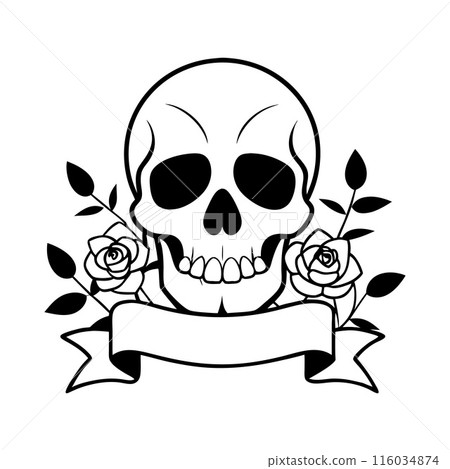 A skull with roses and a ribbon A skull with roses and a ribbon 116034874
