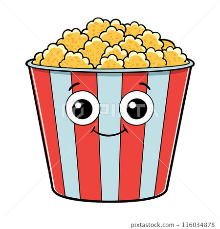 A cartoon character with big eyes and a smiling mouth is sitting in a red 116034878