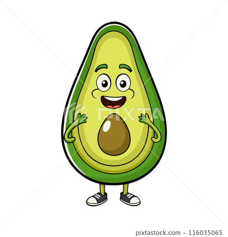A cartoon avocado is smiling and holding its "stomach" open 116035065