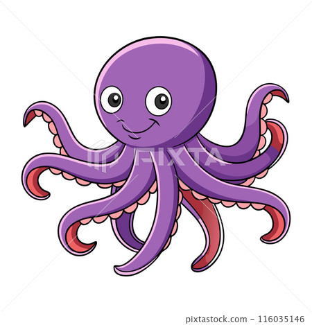 Colorful cartoon octopus with a happy expression on a white background 116035146