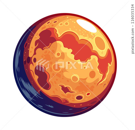 A large orange planet with a blue and purple sky 116035334