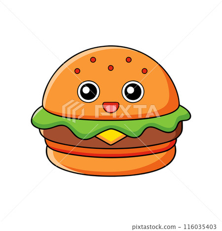 A cartoon hamburger with a smile on its face 116035403