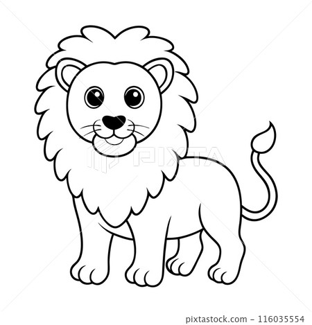 A lion is standing in the foreground of a white background 116035554