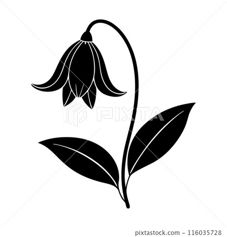 A flower with a stem and leaves is shown in black and white A flower with a stem and leaves is shown in black and white 116035728