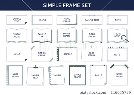 Notebook, memo, frame, flat, line, simple, book, stationery, design, decoration, ornament, simple 116035739