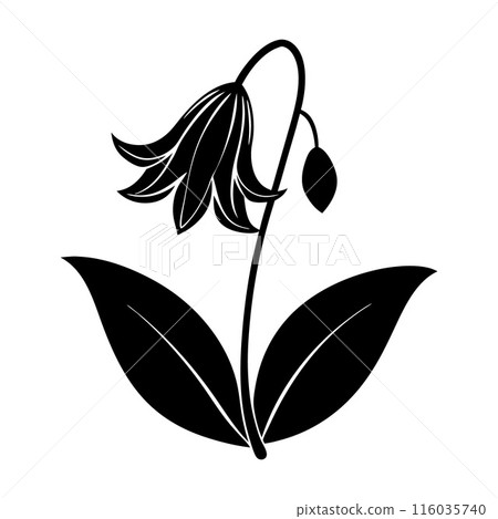 A black and white flower with a stem and leaves 116035740