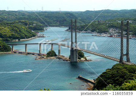 View from the observation deck at Kaze no Mieru Oka Park in Yobuko, Karatsu City, Saga Prefecture: Yobuko Bridge and the Genkai Sea View from the observation deck at Kaze no Mieru Oka Park in Yobuko, Karatsu City, Saga Prefecture: Yobuko Bridge and the Genkai Sea 116035859