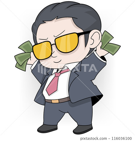 Confident Cartoon Businessman Celebrating at a Business Party 116036100