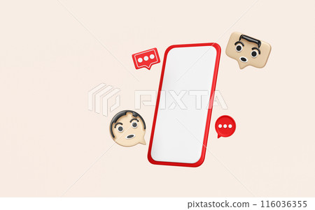 3d social media with emoji, chat bubble talk isolated on pink background. mockup smartphone concept. 3d social network render illustration 116036355