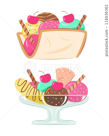 Set of Colorful Ice Cream with Bread and Topping for Sweet and Dessert Concept Illustration Clip Art 116036362