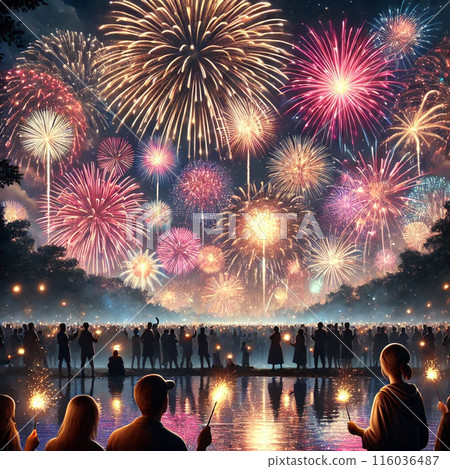 People watching the fireworks display People watching the fireworks display 116036487