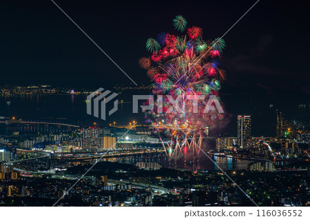 Fukuoka Higashi Ward Fireworks Festival as seen from Mount Tachibana 116036552