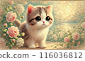Kitten in a flower field 116036812