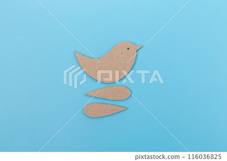 The main body of the bird is in brown cardboard color. 116036825
