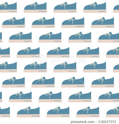 Lace up sneakers in cartoon style Seamless pattern in trendy soft blue. Abstract background texture Lace up sneakers in cartoon style Seamless pattern in trendy soft blue. Abstract background texture 116037355