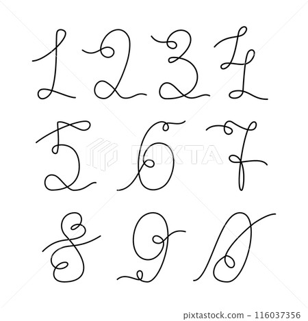 Hand drawn Numbers 0 to 9 continuous line. Number set in minimalistic style. Line Art lettering idea Hand drawn Numbers 0 to 9 continuous line. Number set in minimalistic style. Line Art lettering idea 116037356