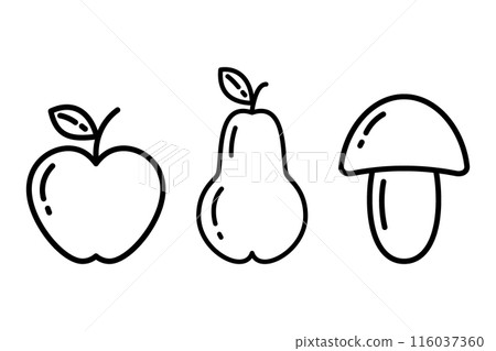 Outline Apple, Pear and Mushroom in minimalistic style. Autumn seasonal fruit. Logo icon design idea Outline Apple, Pear and Mushroom in minimalistic style. Autumn seasonal fruit. Logo icon design idea 116037360