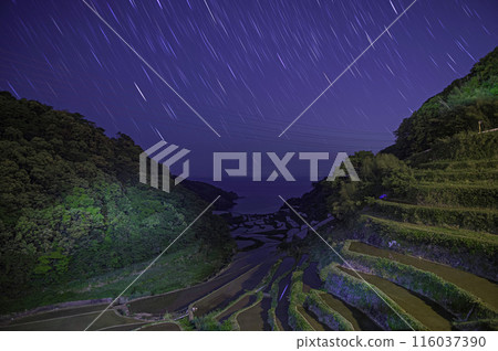 Hamanoura rice terraces and starry sky Hamanoura rice terraces and starry sky 116037390