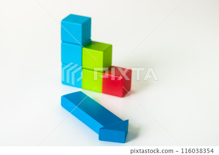 Graph of arrows and building blocks, falling to the right Graph of arrows and building blocks, falling to the right 116038354